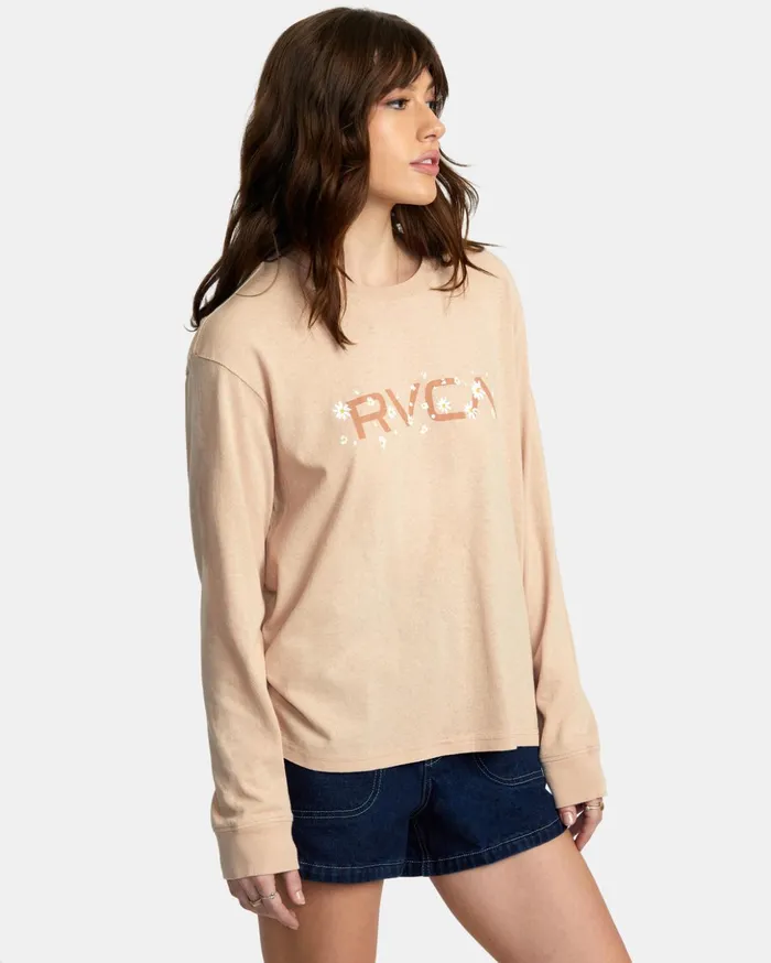 RVCA Tees Tanks Big RVCA Daisy Long Sleeve TShirt Nude 8211 Women