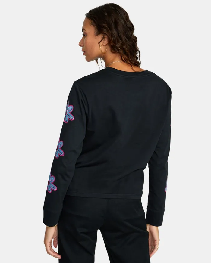 RVCA Tees Tanks Happy Daisy Long Sleeve TShirt Rvca Black 8211 Women
