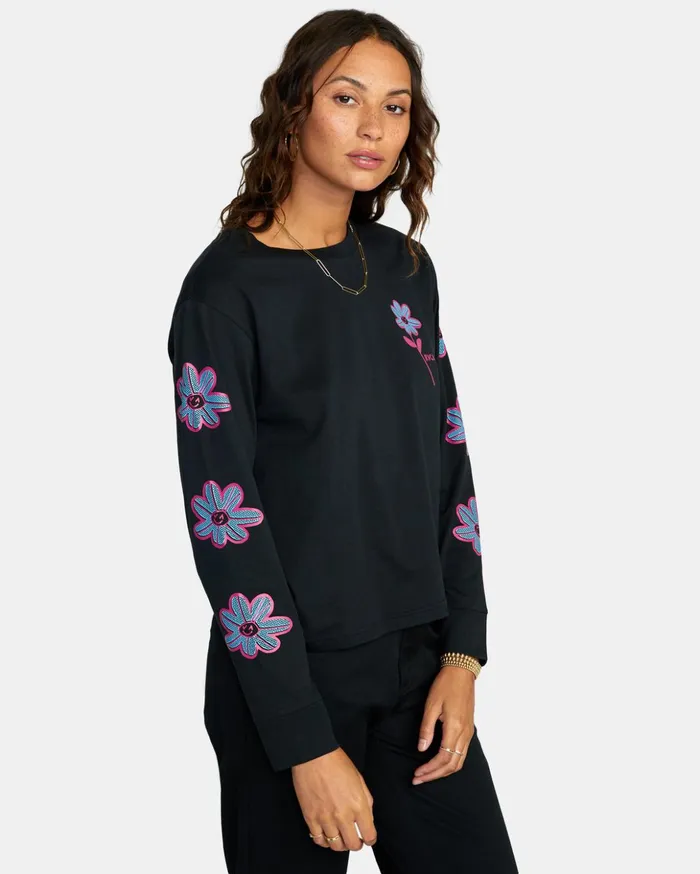 RVCA Tees Tanks Happy Daisy Long Sleeve TShirt Rvca Black 8211 Women