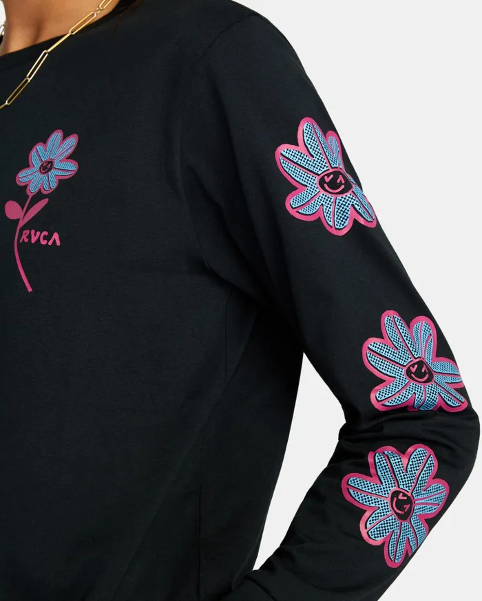 RVCA Tees Tanks Happy Daisy Long Sleeve TShirt Rvca Black 8211 Women