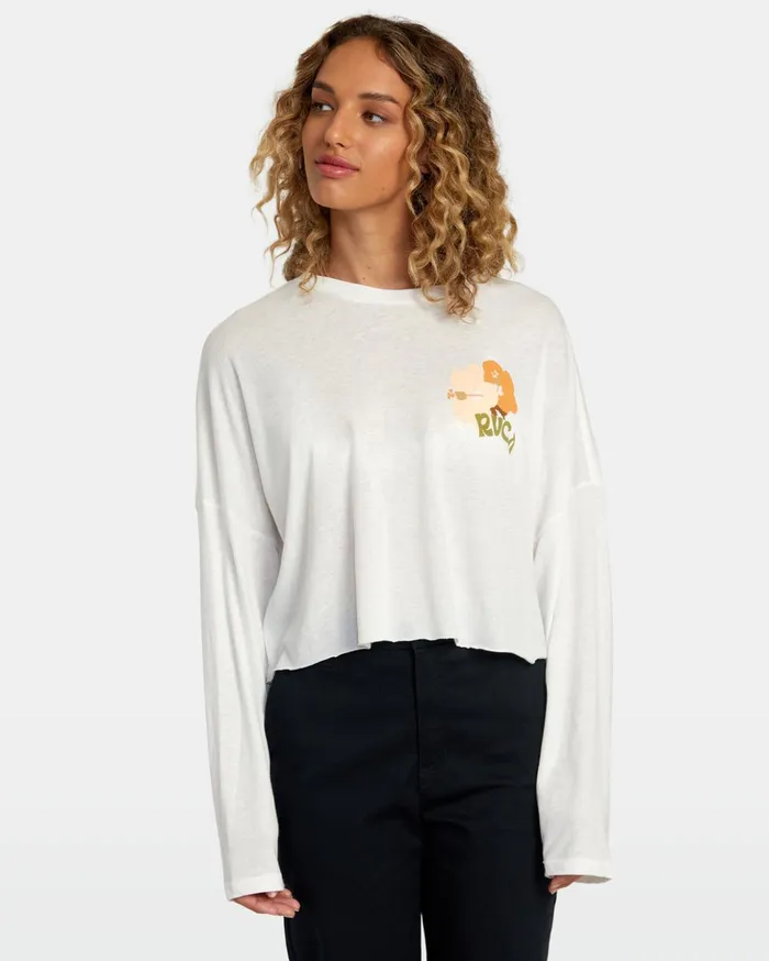 RVCA Tees Tanks Retro Hibiscus Long Sleeve Tee Vintage White 8211 Women