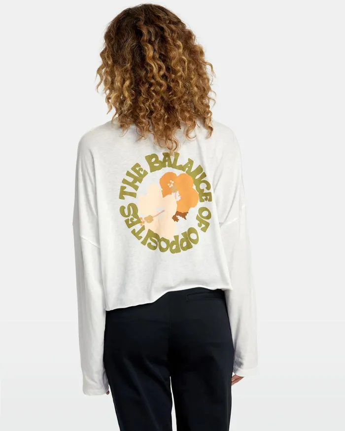 RVCA Tees Tanks Retro Hibiscus Long Sleeve Tee Vintage White 8211 Women