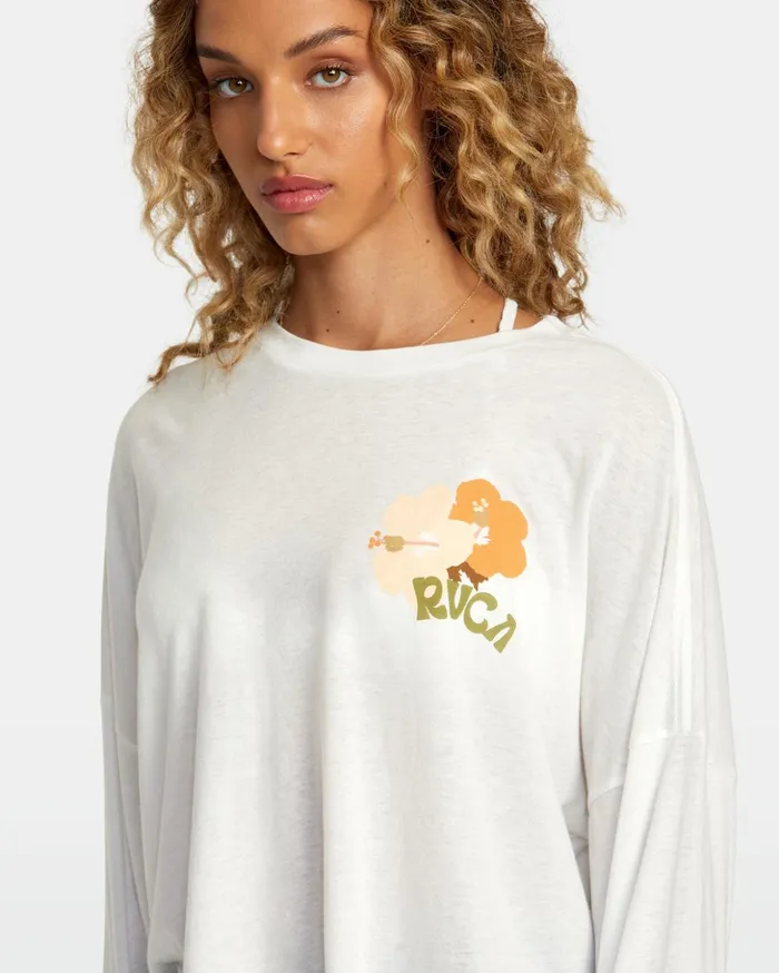 RVCA Tees Tanks Retro Hibiscus Long Sleeve Tee Vintage White 8211 Women