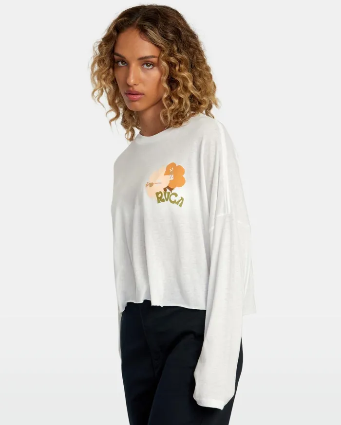 RVCA Tees Tanks Retro Hibiscus Long Sleeve Tee Vintage White 8211 Women