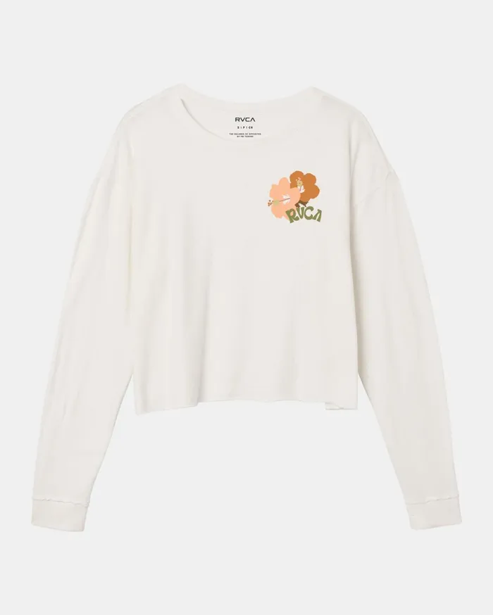 RVCA Tees Tanks Retro Hibiscus Long Sleeve Tee Vintage White 8211 Women