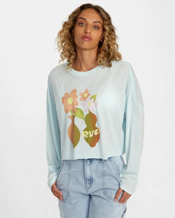 RVCA Tees Tanks Vase Long Sleeve Tee Sky Blue 8211 Women