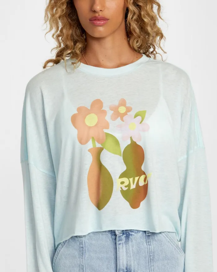 RVCA Tees Tanks Vase Long Sleeve Tee Sky Blue 8211 Women