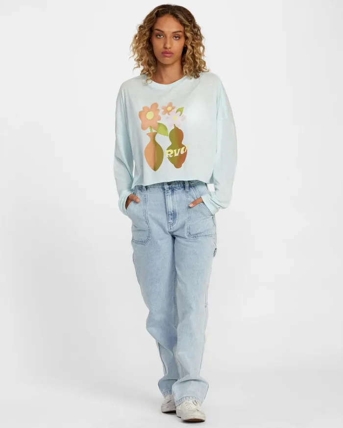 RVCA Tees Tanks Vase Long Sleeve Tee Sky Blue 8211 Women