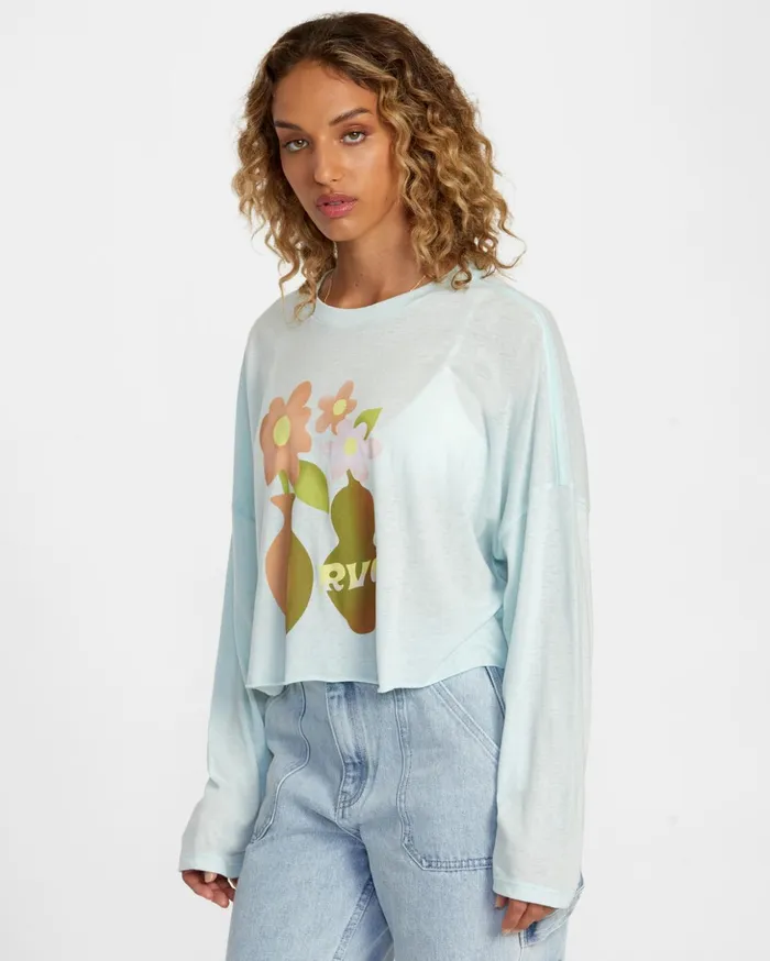 RVCA Tees Tanks Vase Long Sleeve Tee Sky Blue 8211 Women