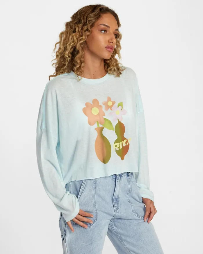RVCA Tees Tanks Vase Long Sleeve Tee Sky Blue 8211 Women