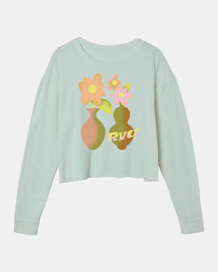 RVCA Tees Tanks Vase Long Sleeve Tee Sky Blue 8211 Women