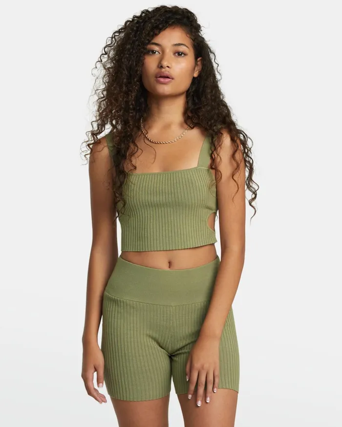 RVCA Tops Rose Namajunas Fever Rib Knit Cropped Tank Top Aloe 8211 Women