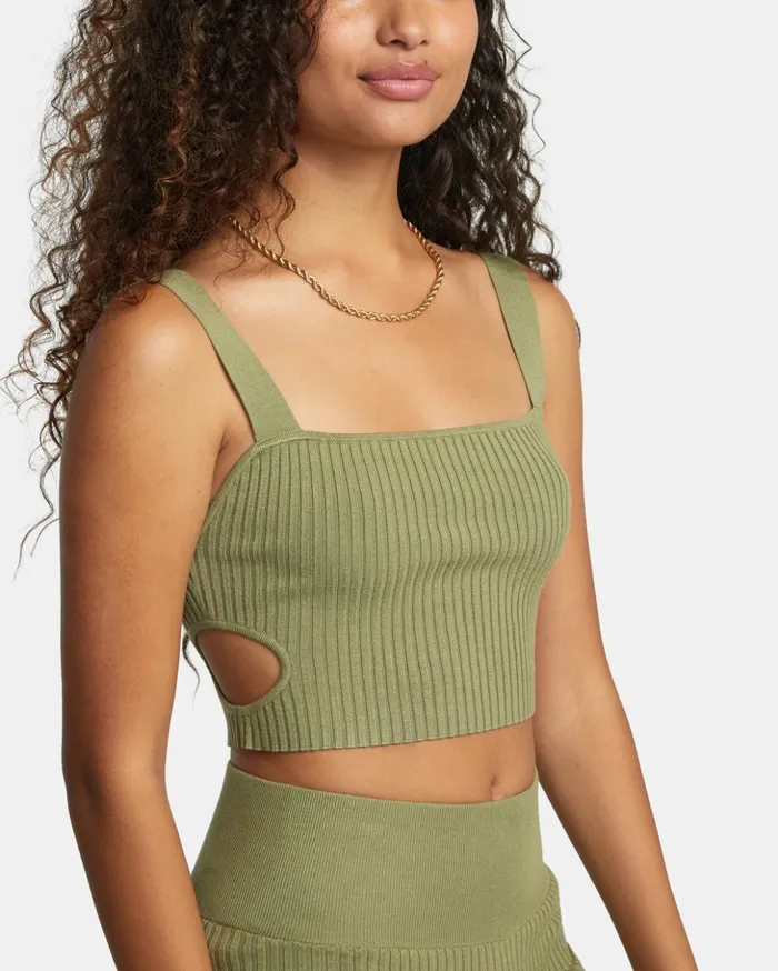 RVCA Tops Rose Namajunas Fever Rib Knit Cropped Tank Top Aloe 8211 Women
