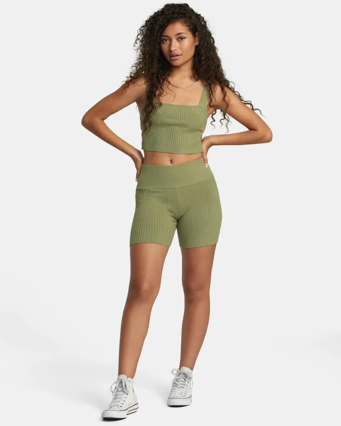 RVCA Tops Rose Namajunas Fever Rib Knit Cropped Tank Top Aloe 8211 Women