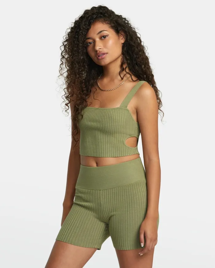 RVCA Tops Rose Namajunas Fever Rib Knit Cropped Tank Top Aloe 8211 Women