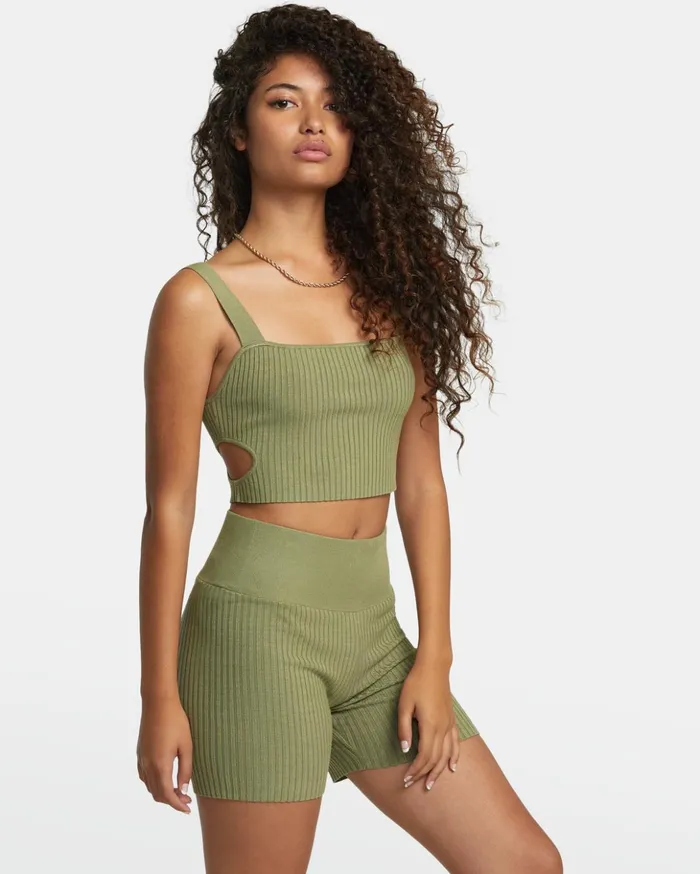 RVCA Tops Rose Namajunas Fever Rib Knit Cropped Tank Top Aloe 8211 Women