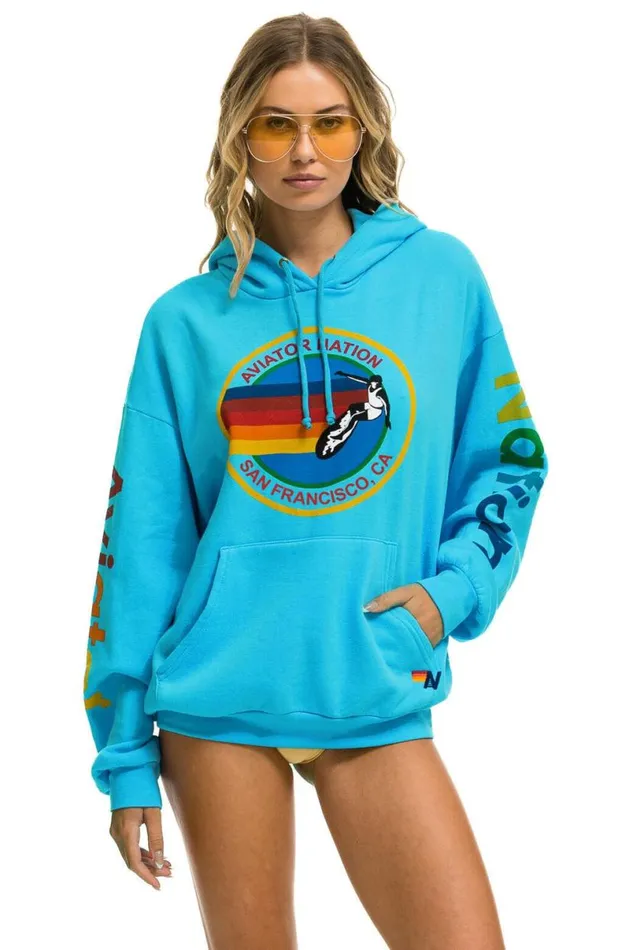 San Francisco Relaxed Pullover Hoodie 8211 Neon Blue WomenMen Aviator Nation Hoodies San Francisco Relaxed Pullover Hoodie 8211 Neon Blue WomenMen Aviator Nation Hoodies
