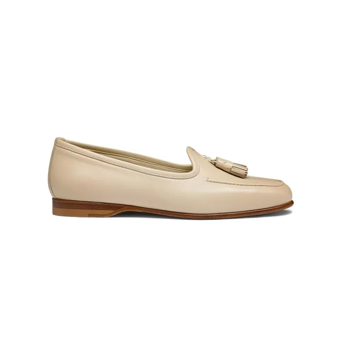 Santoni Beige Leather Andrea Tassel Loafer Women Loafers