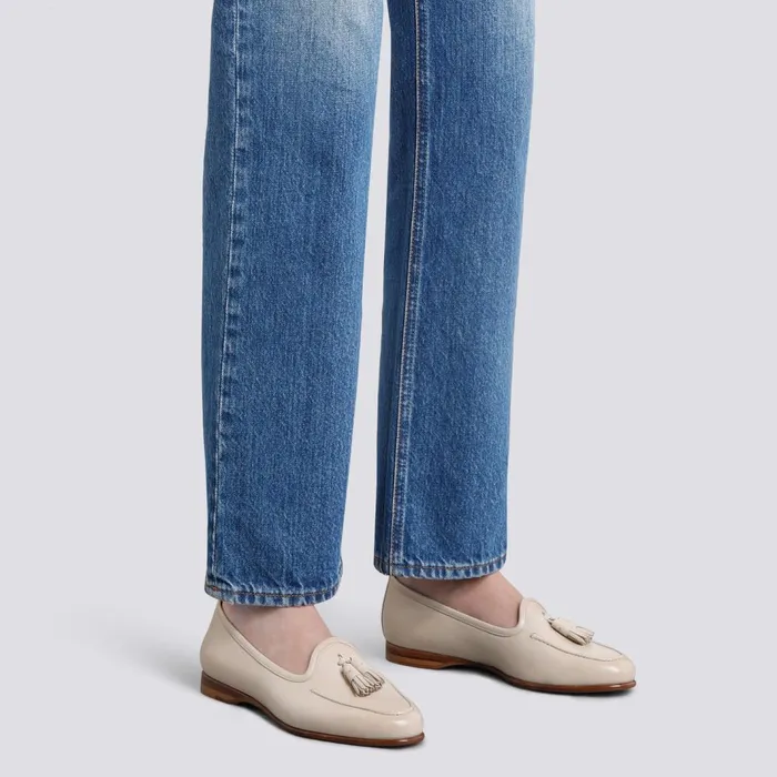 Santoni Beige Leather Andrea Tassel Loafer Women Loafers