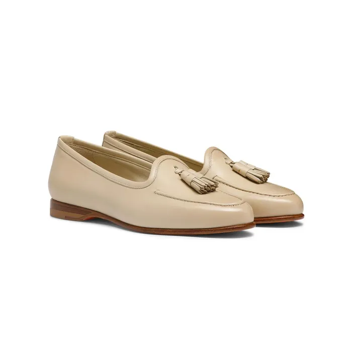 Santoni Beige Leather Andrea Tassel Loafer Women Loafers