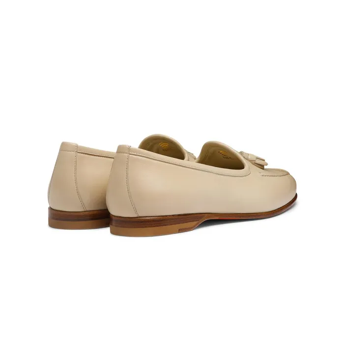 Santoni Beige Leather Andrea Tassel Loafer Women Loafers