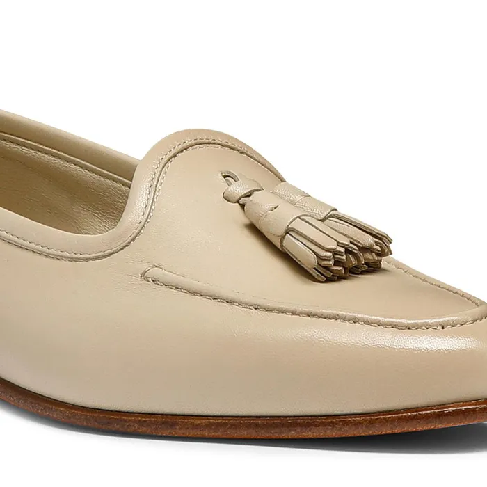 Santoni Beige Leather Andrea Tassel Loafer Women Loafers