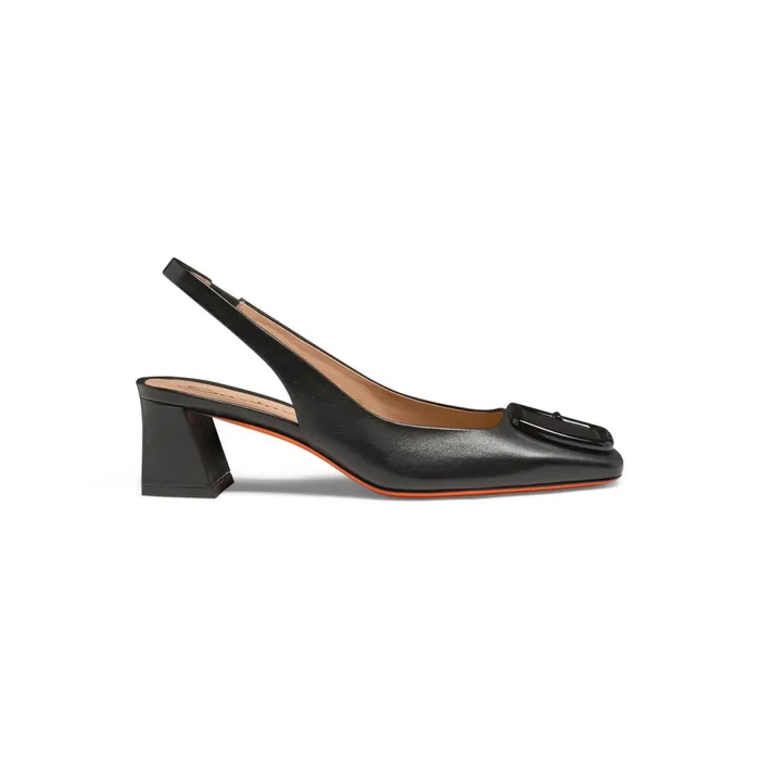 Santoni Black Leather MidHeel Slingback Women Pumps and Heels