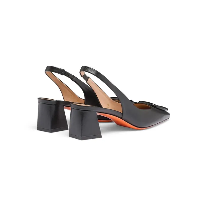 Santoni Black Leather MidHeel Slingback Women Pumps and Heels