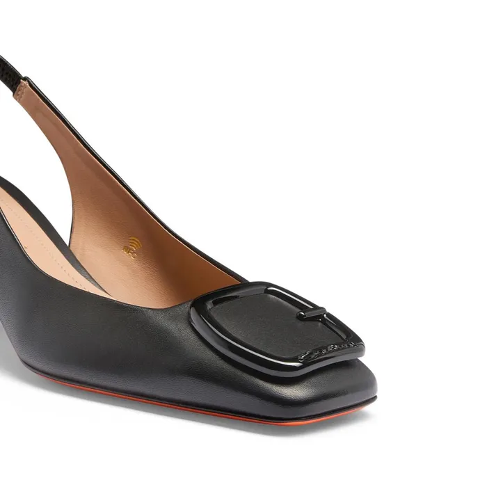 Santoni Black Leather MidHeel Slingback Women Pumps and Heels