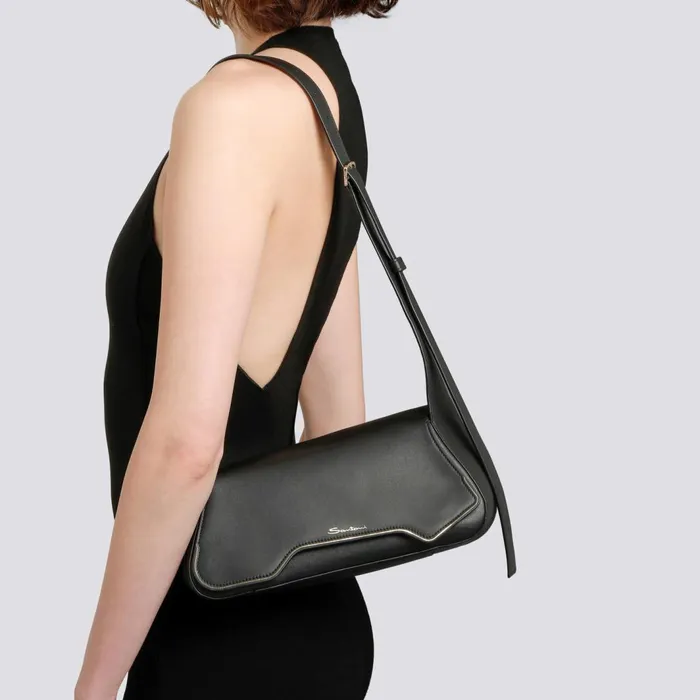 Santoni Black Leather Thepluto Bag Women Bags