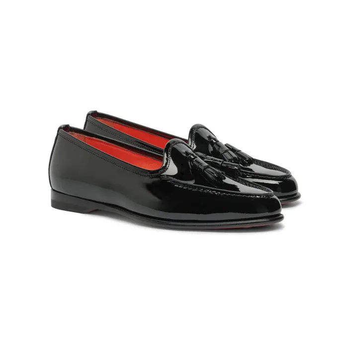 Santoni Black Patent Leather Andrea Tassel Loafer Women Loafers