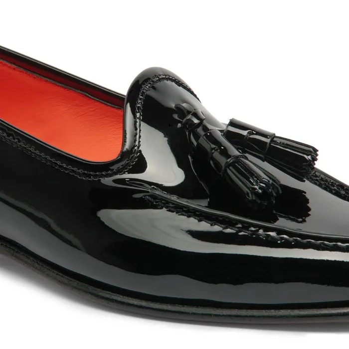 Santoni Black Patent Leather Andrea Tassel Loafer Women Loafers
