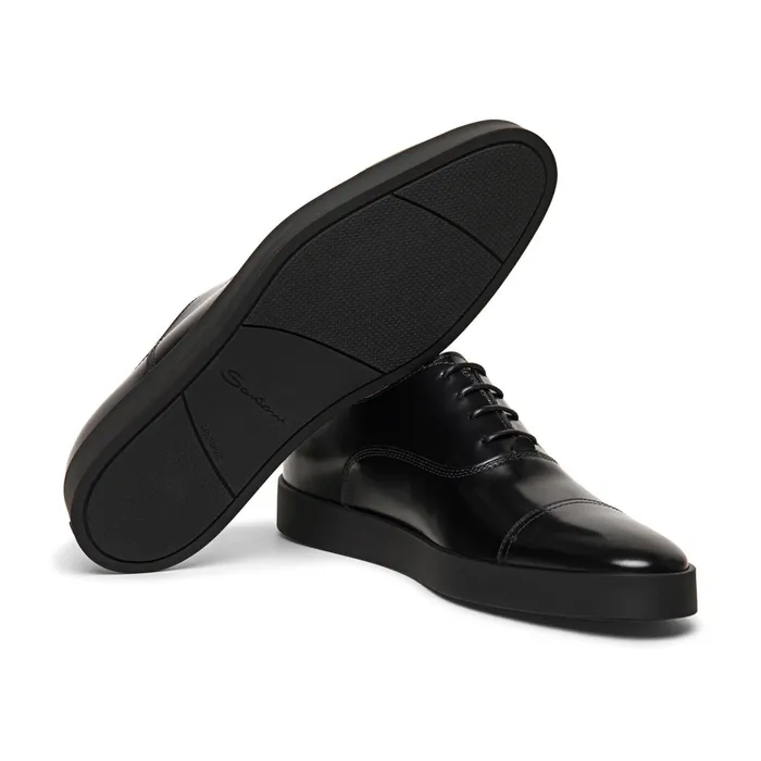 Santoni Black Shiny Leather Derby Shoe Men LaceUps