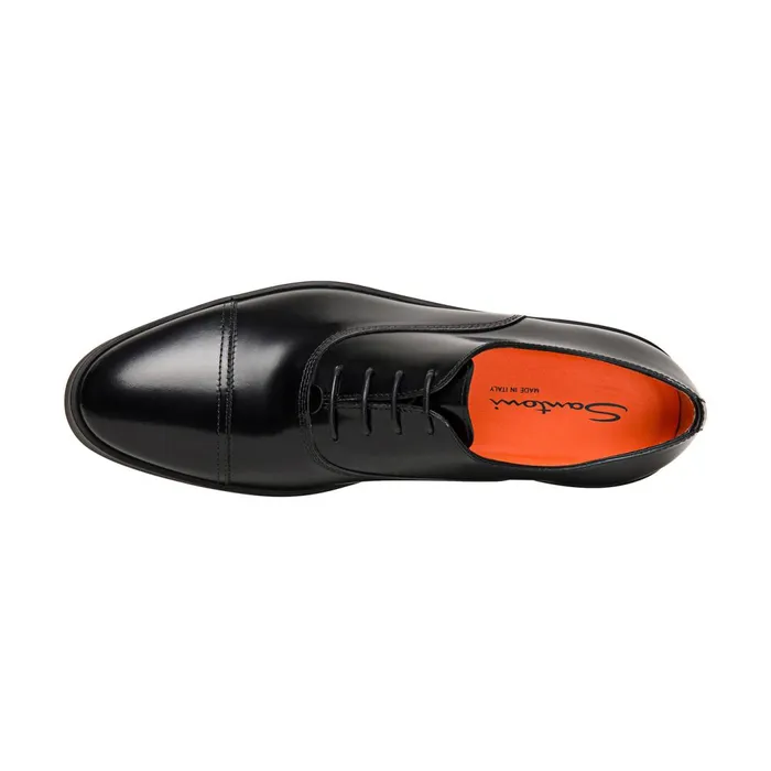 Santoni Black Shiny Leather Derby Shoe Men LaceUps