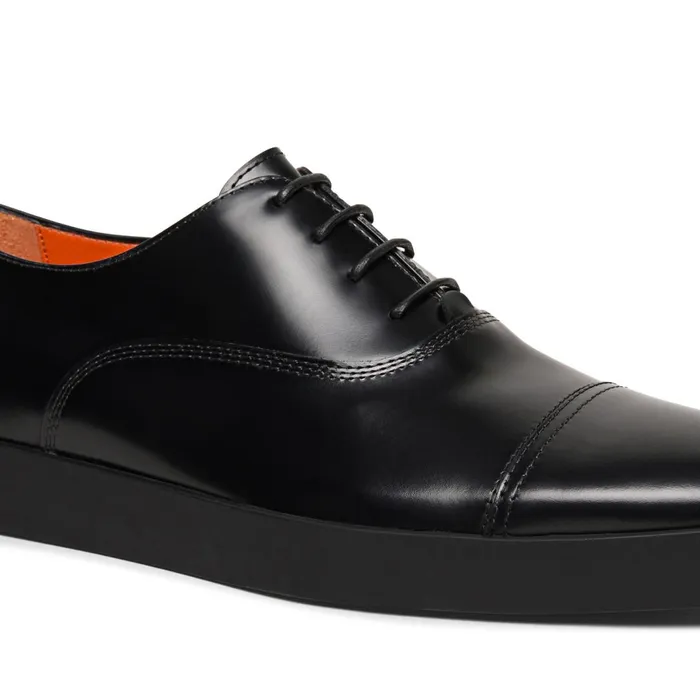 Santoni Black Shiny Leather Derby Shoe Men LaceUps