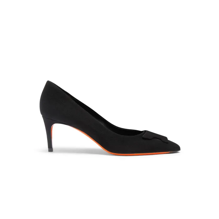 Santoni Black Suede MidHeel Sibille Pump Women Pumps and Heels