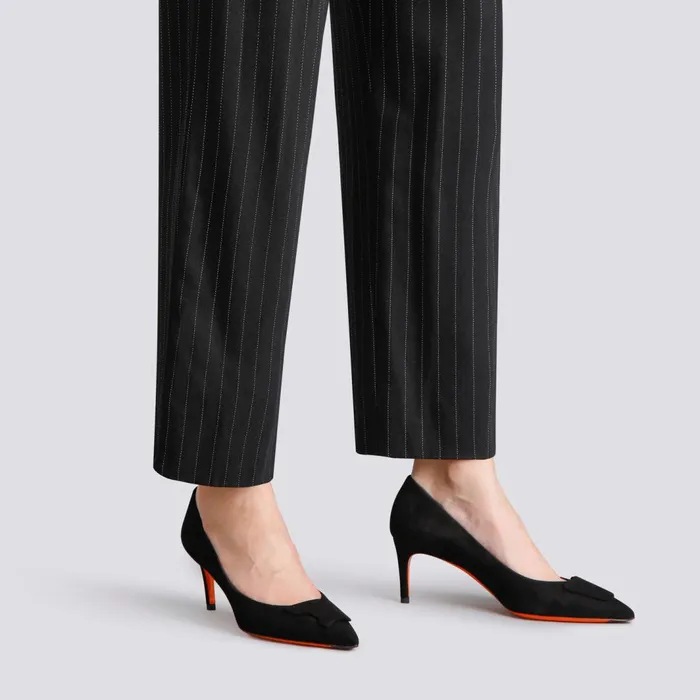 Santoni Black Suede MidHeel Sibille Pump Women Pumps and Heels