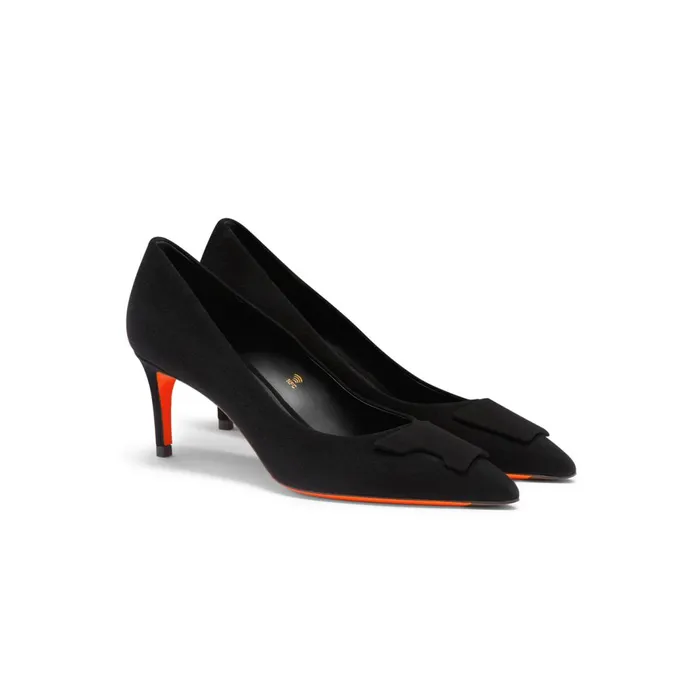 Santoni Black Suede MidHeel Sibille Pump Women Pumps and Heels