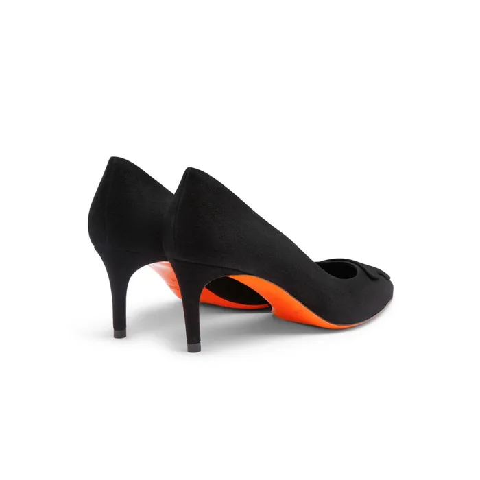Santoni Black Suede MidHeel Sibille Pump Women Pumps and Heels