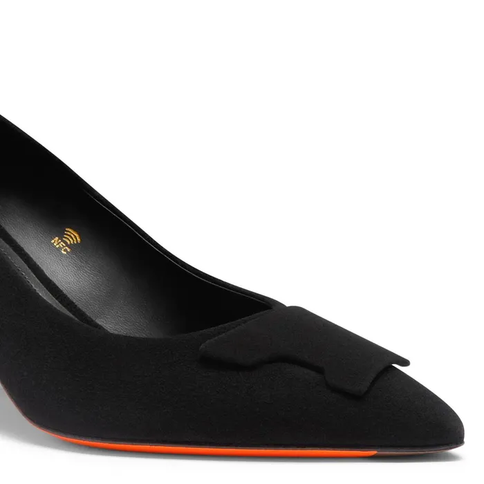 Santoni Black Suede MidHeel Sibille Pump Women Pumps and Heels