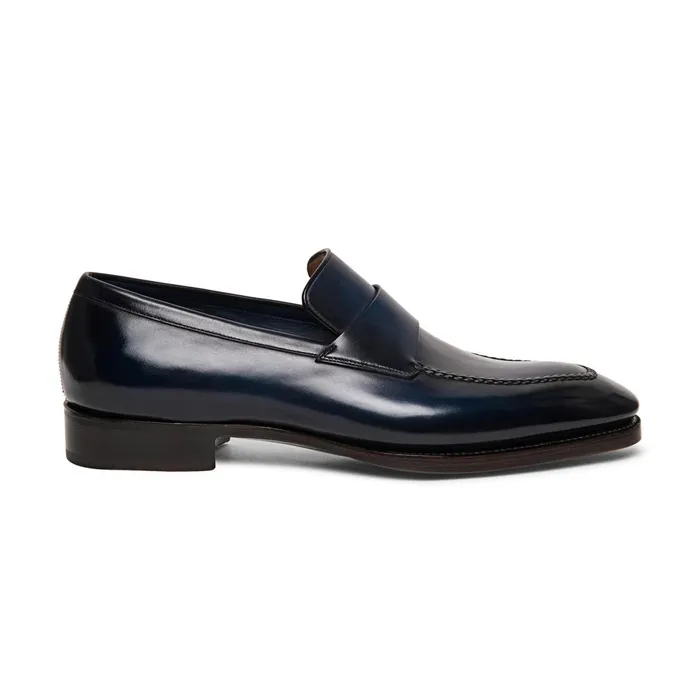 Santoni Blue Leather Limited Edition Penny Loafer Men Loafers