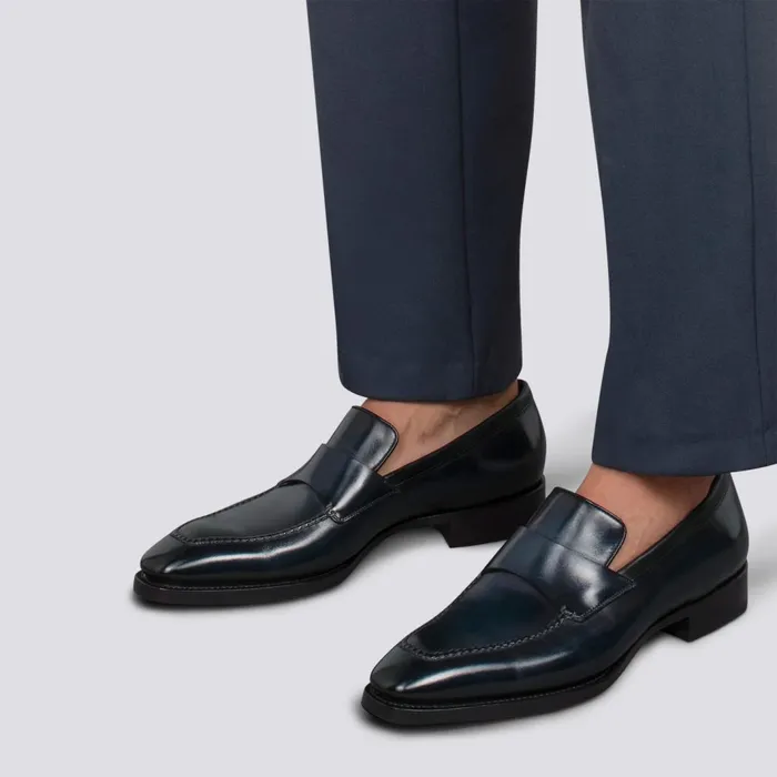 Santoni Blue Leather Limited Edition Penny Loafer Men Loafers