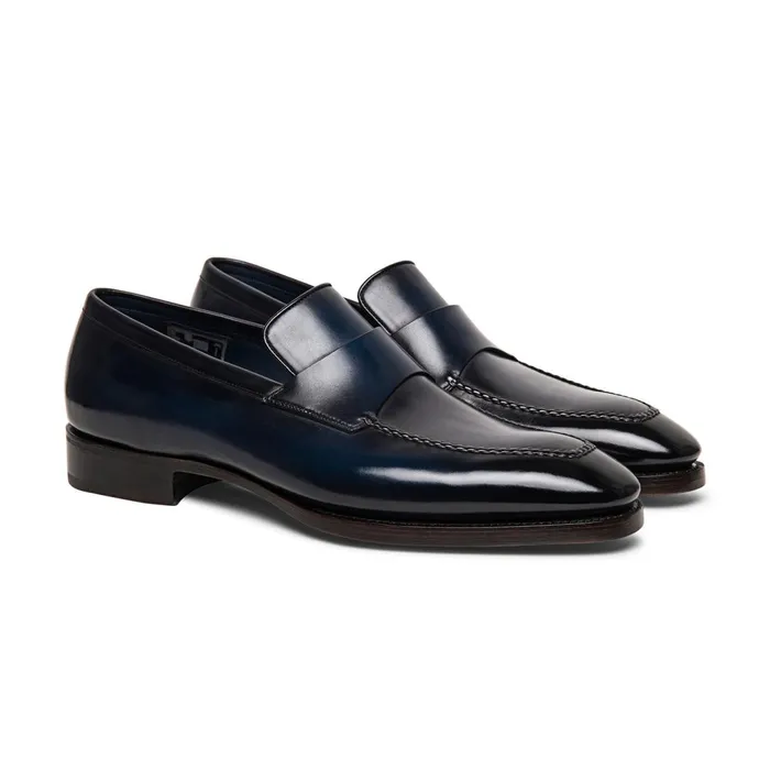 Santoni Blue Leather Limited Edition Penny Loafer Men Loafers