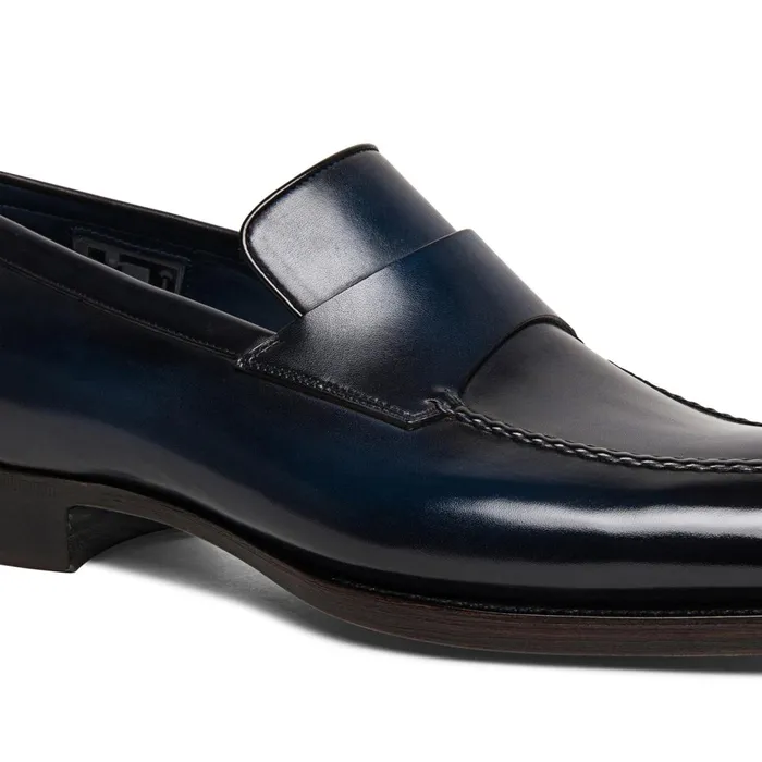 Santoni Blue Leather Limited Edition Penny Loafer Men Loafers