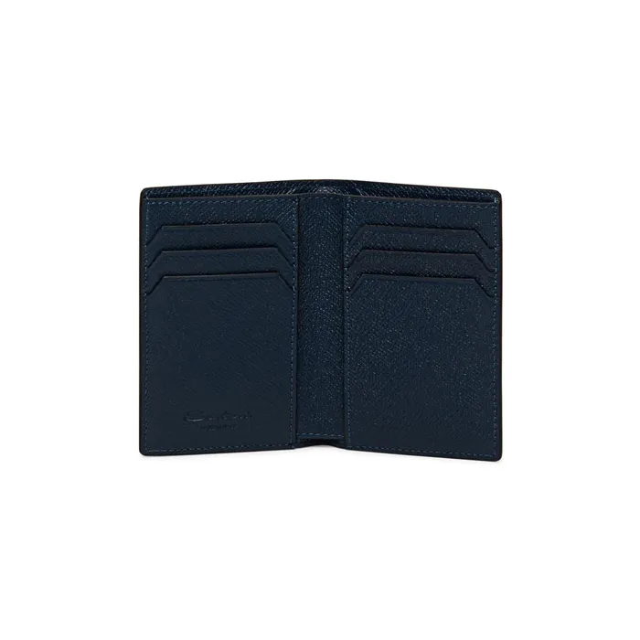 Santoni Blue Saffiano Leather Vertical Wallet MenWomen Small Leather Goods