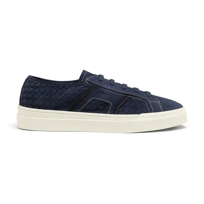 Santoni Blue Woven Suede Double Buckle Sneaker Men Sneakers