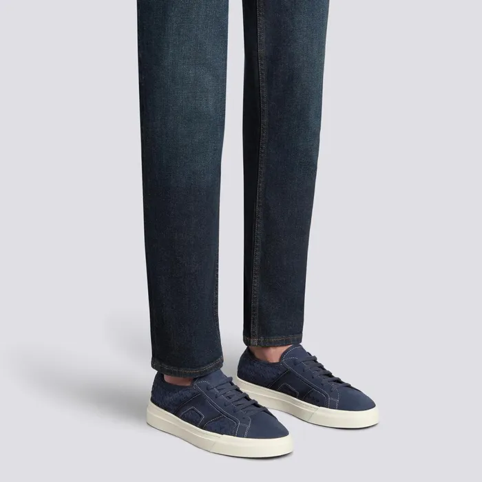 Santoni Blue Woven Suede Double Buckle Sneaker Men Sneakers