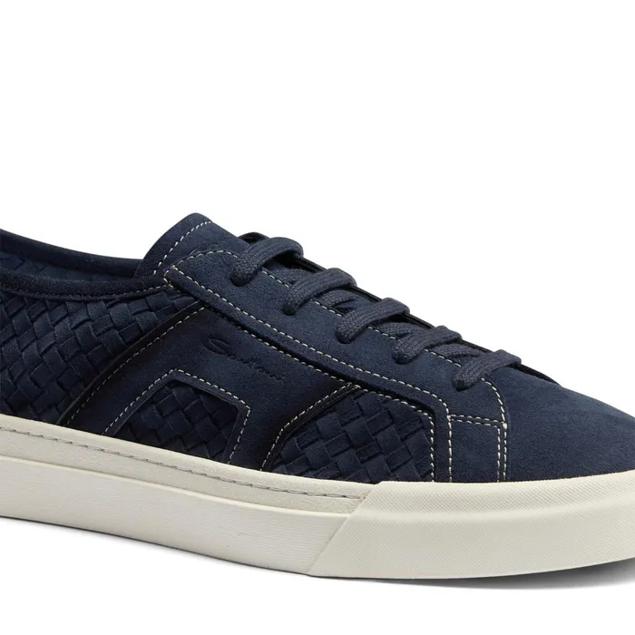 Santoni Blue Woven Suede Double Buckle Sneaker Men Sneakers