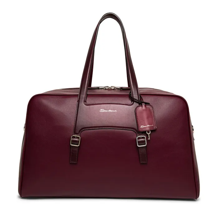 Santoni Burgundy Leather Weekend Bag Men Bags and Backpacks
