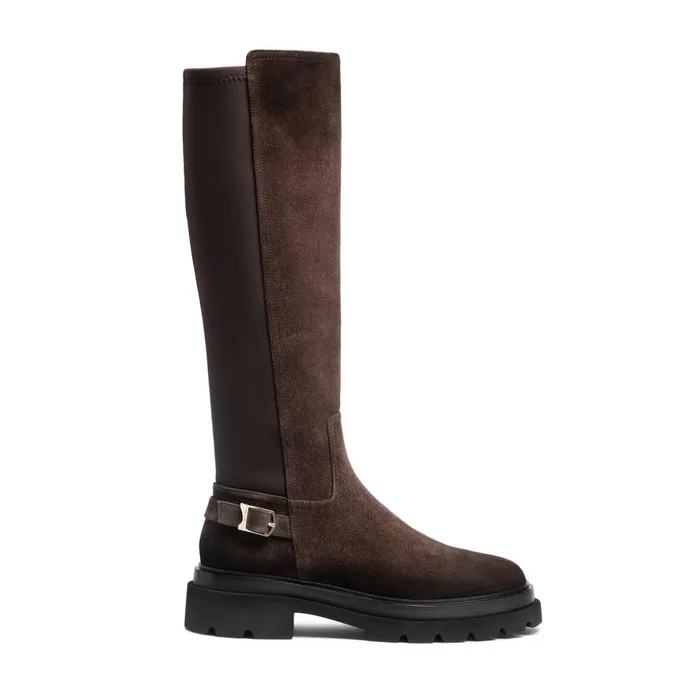 Santoni Dark Brown Suede Boot Women Boots and Ankle Boots